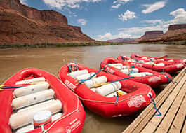 Docked rafts at the Red Cliffs Lodge lunch pavillion