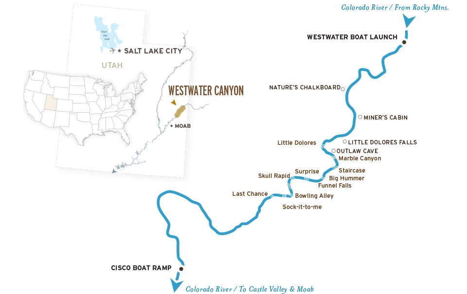westwater canyon rafting Moab map