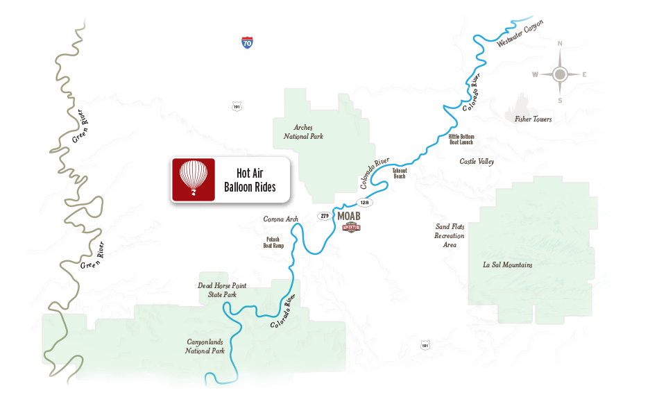 Hot Air Ballooning map for Moab, Utah