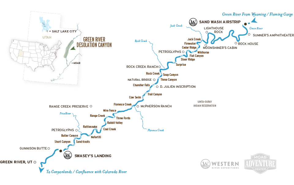 Green River Rafting Map Desolation Canyon Utah -Green River Map